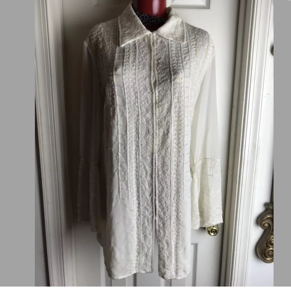 Marina Bresler Evening Top Ivory Blouse 1X Beaded